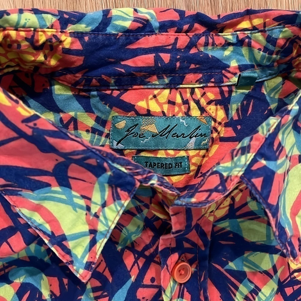 Coral Pineapple Print Tropical Hawaiian Joe Marlin Tapered Fit Button Down L - Picture 3 of 6